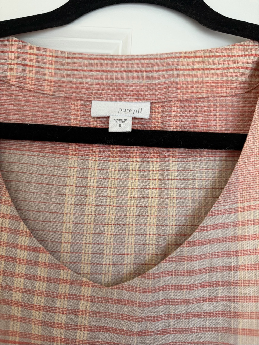 J. Jill Pink and Cream Plaid Sleeveless Midi Dress linen bland - Picture 6 of 10